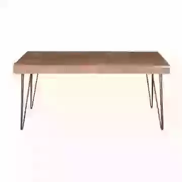 Japandi Style Dining Table with Ribbed Detailing and Metal Legs